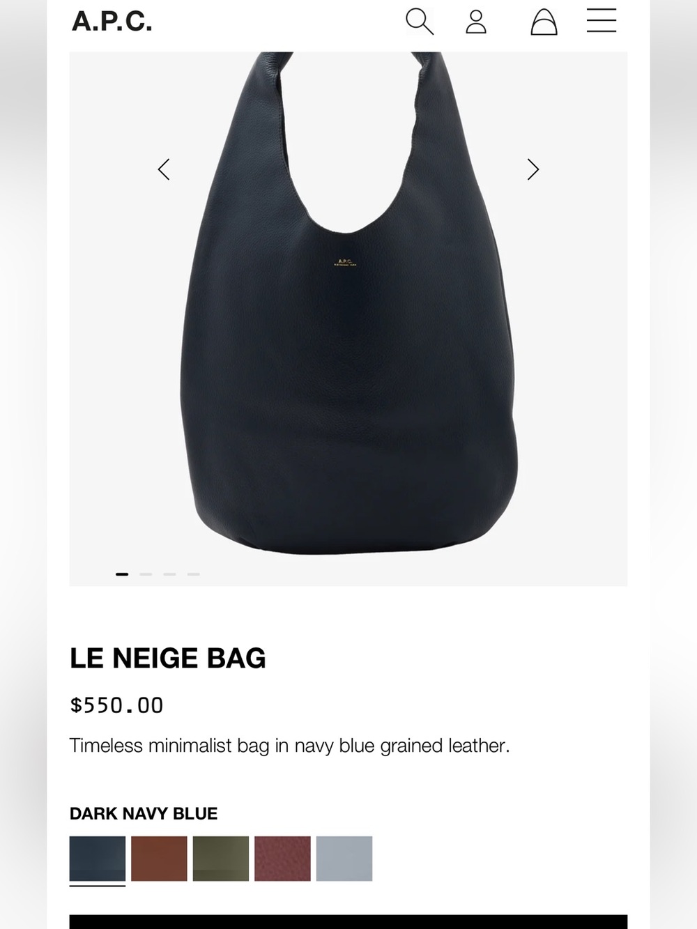 A.P.C. “Le Niege” Black grained leather Hobo Bag NWOT Retails $550